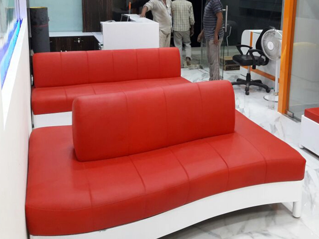 Red & white color waiting seating area sofa's set for jewelers.